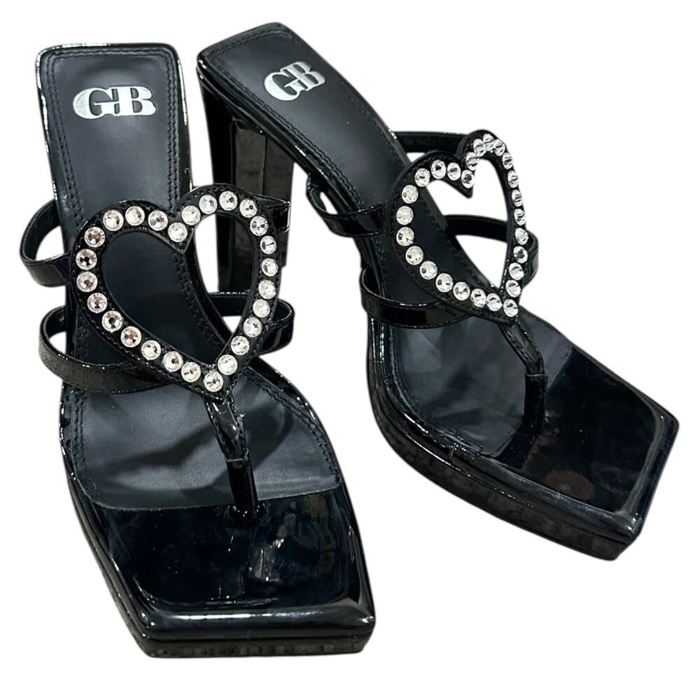 Gianni Bini Heart Break Rhinestone Thong Platform In Black